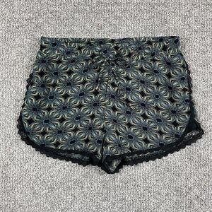 Sans Souci Shorts Womens XS Black Blue Floral Lace Trim Lounge Style Boho